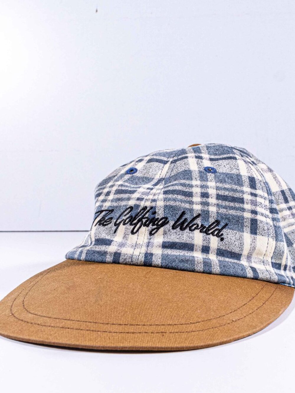 Vintage Dunlop Plaid Long Brim Golf Hat Cap The Golfing World Made in Japan